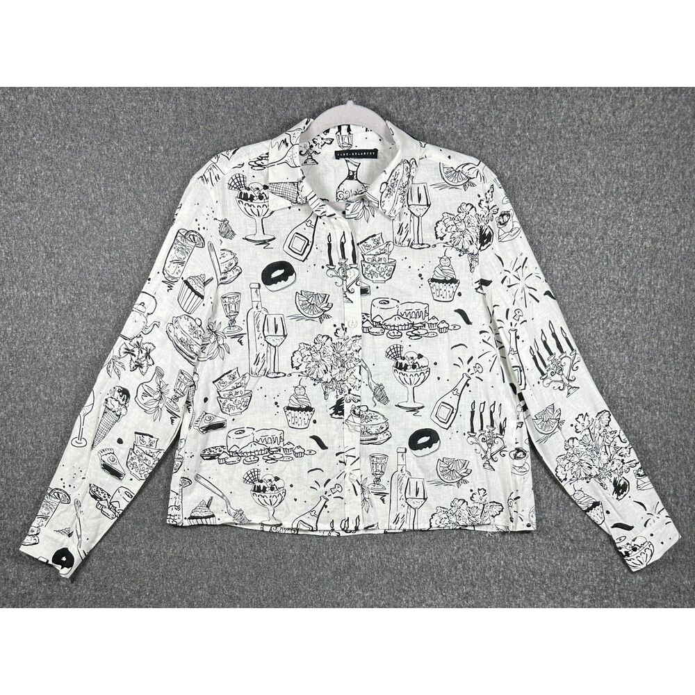 Jane + Delancey Whimsical Food & Drink Print Linen Blend Shirt Size M